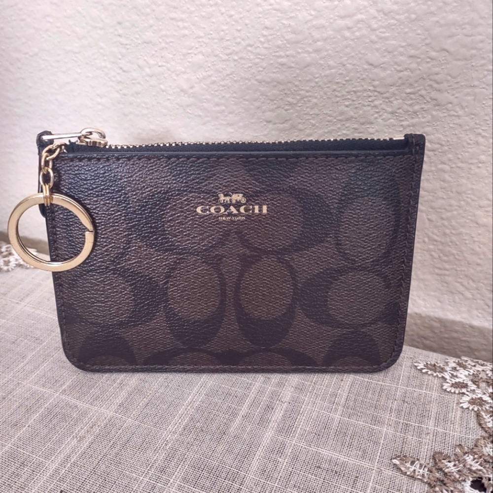 Coach Slim Key Ring Small Wallet In Signature Coated Canvas